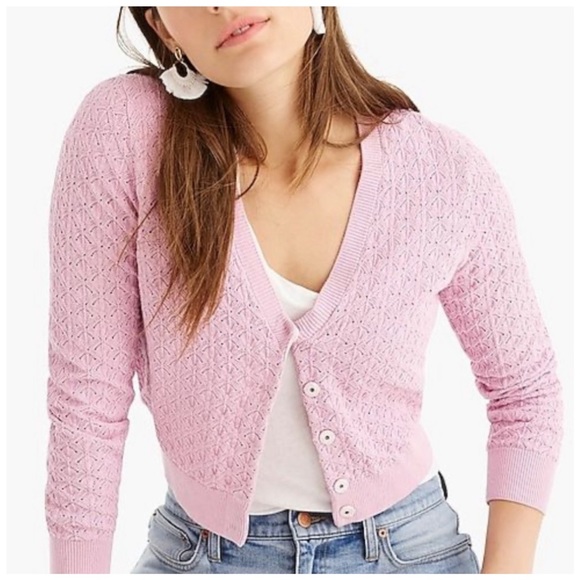 Crew Neck Cardigan Sweater in Light Pink